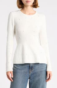 Madden Girl Pearly Embellished Peplum Sweater
