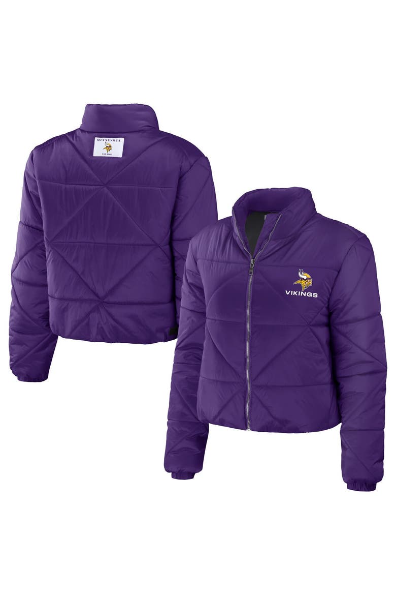 Women's WEAR by Erin Andrews  Purple Minnesota Vikings Cropped Puffer Full-Zip Jacket, Alternate, color, Purple