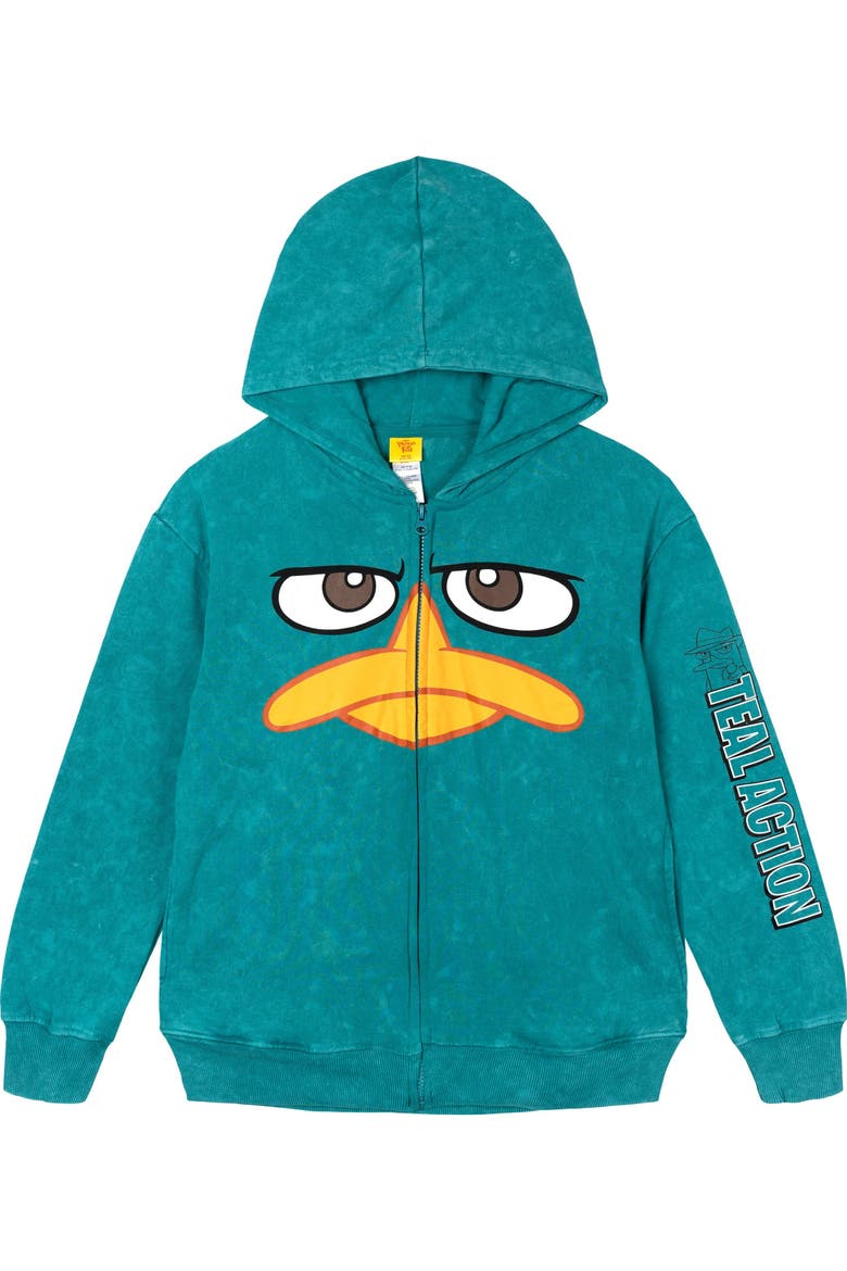 Phineas and Ferb Perry the Platypus Fleece Zip-Up Hoodie, Main, color, Perry Mineral Teal