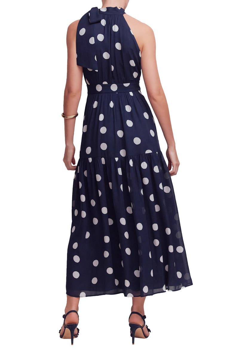 Roisin Tie Neck Maxi Dress, Alternate, color, NAVY PAINTED DOT SPACED