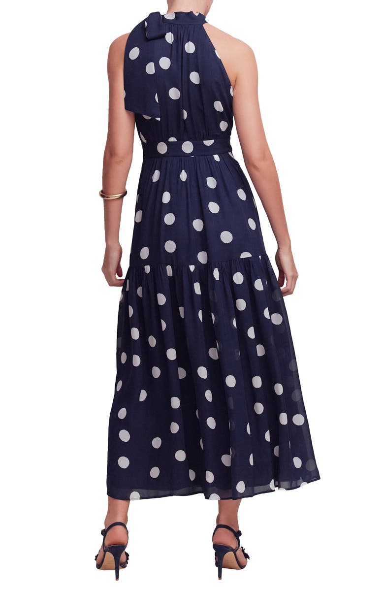 Boden Roisin Tie Neck Maxi Dress, Alternate, color, Navy Painted Dot Spaced