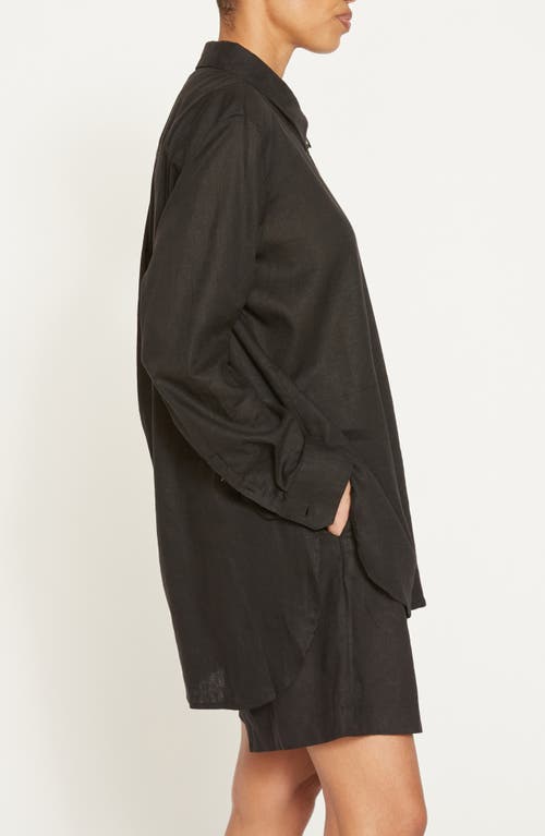 Universal Standard Dawn High/low Linen Blend Shirt In Black