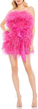 Mac Duggal Strapless Feather Mini Dress