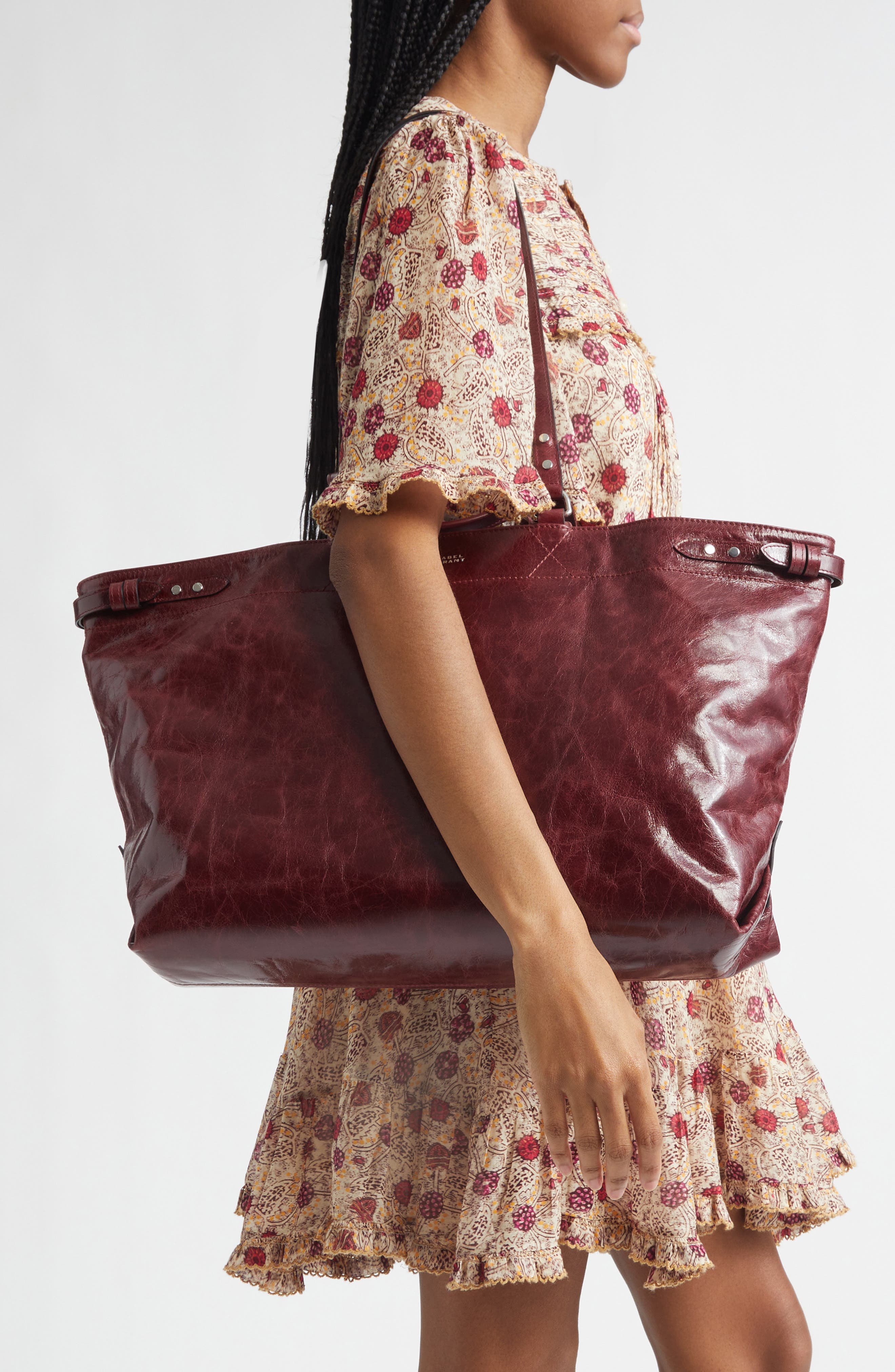 Winna Leather Tote, Alternate, color, BURGUNDY