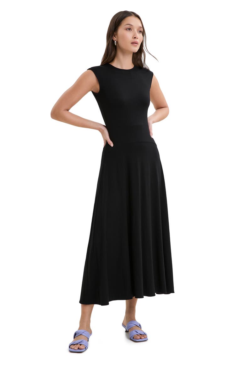 Alina Cap Sleeve A-Line Dress, Alternate, color, BLACK