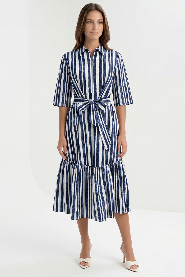 Darcio Shirt Collar Short Sleeve Belted Midi Dress, Alternate, color, Sax