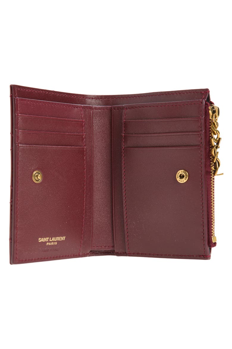 Cassandre Bijou Diamond Quilted Patent Leather Bifold Wallet, Alternate, color, GRENADE