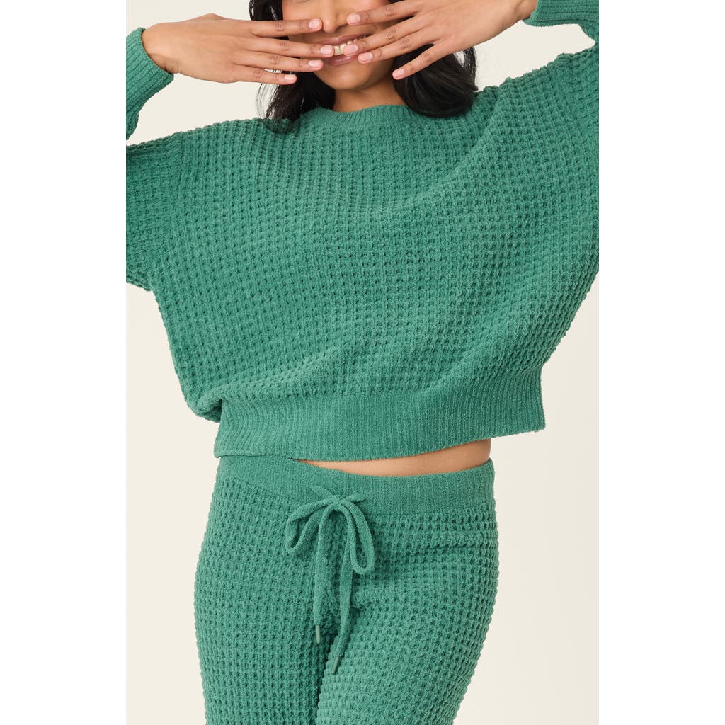 Pj Salvage Chenille Waffle Knit Lounge Sweater In Green