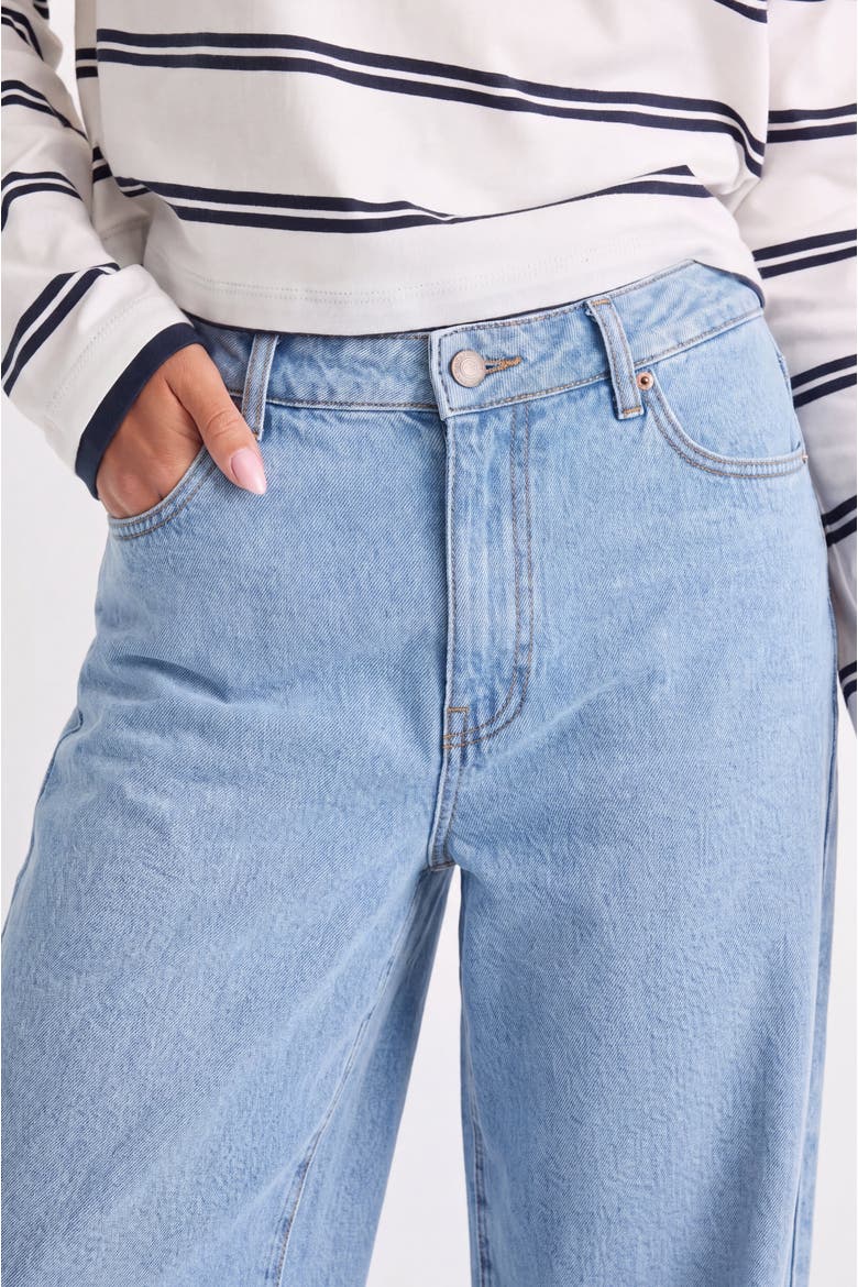 High Waist Wide Leg Jeans with Frayed Hem, Alternate, color, Light Wash