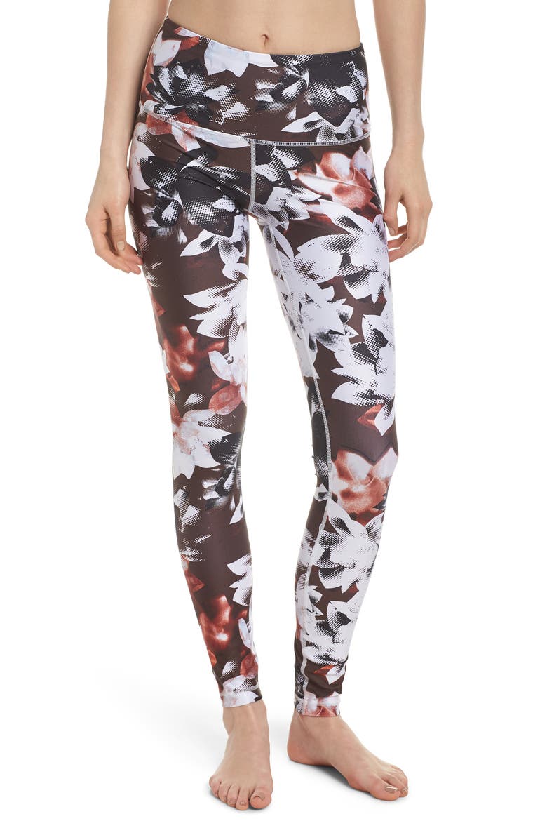 Print Slick High Waist Leggings, Main, color, RUST MADDER FLORAL PRINT