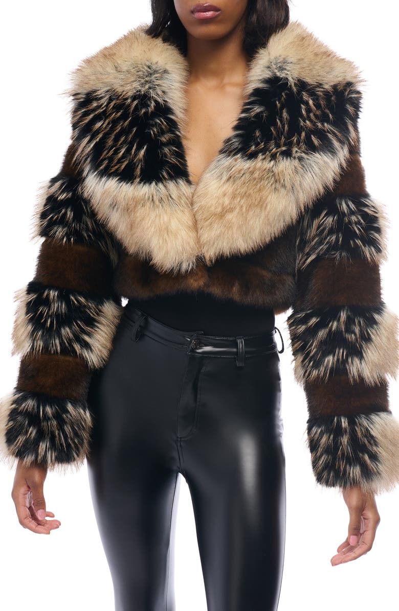 AZALEA WANG Portia Crop Faux Fur Jacket, Main, color, Brown