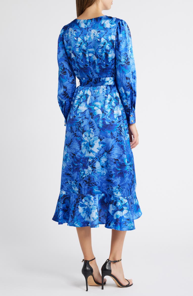 Tahari ASL Floral Ruffle Tie Waist Long Sleeve Midi Dress, Alternate, color,