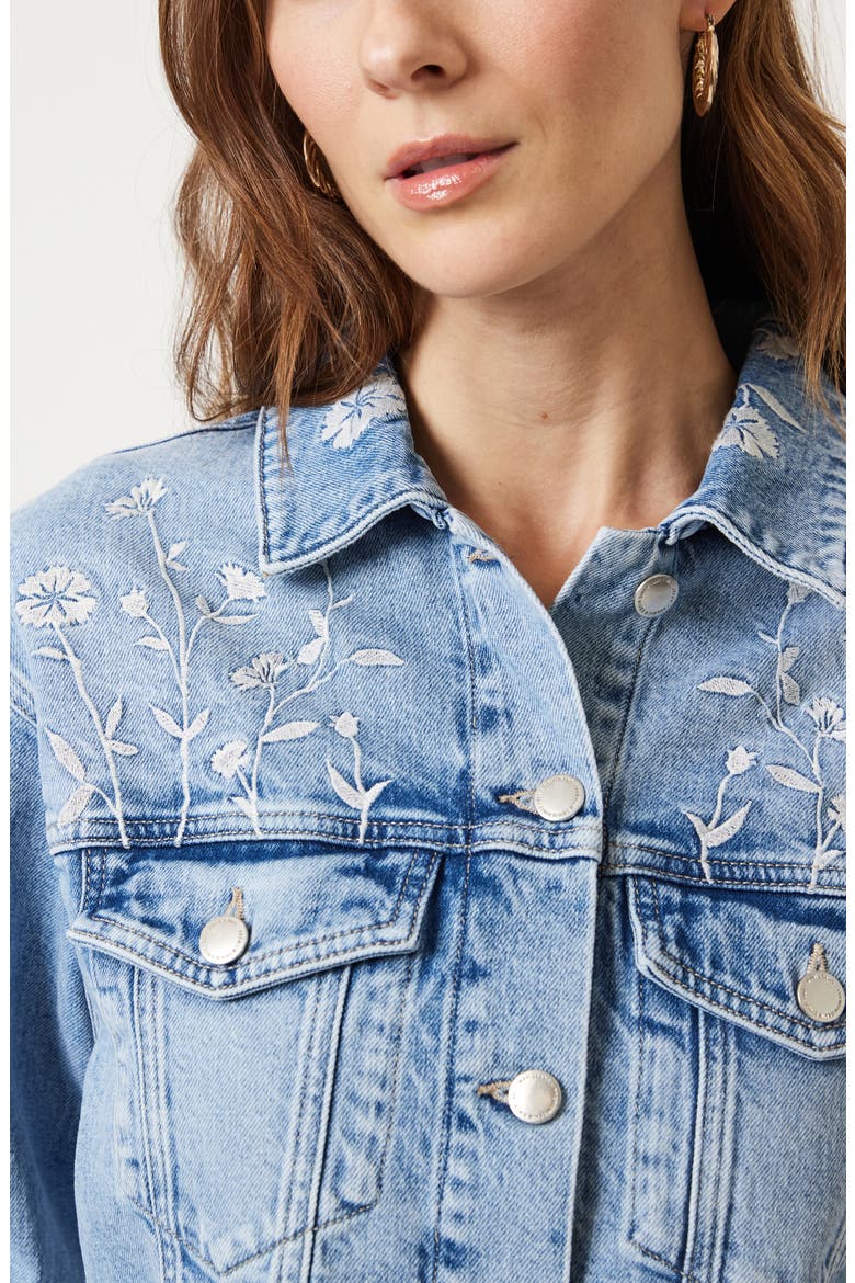 Harmony Floral Embroidered Crop Denim Jacket (Women) | Nordstrom