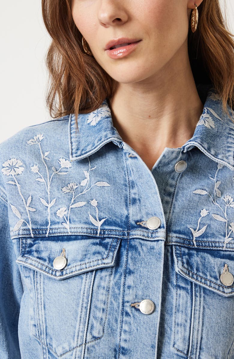 Mavi Jeans Harmony Floral Embroidered Crop Denim Jacket, Alternate, color, Light Blue Bloom Denim