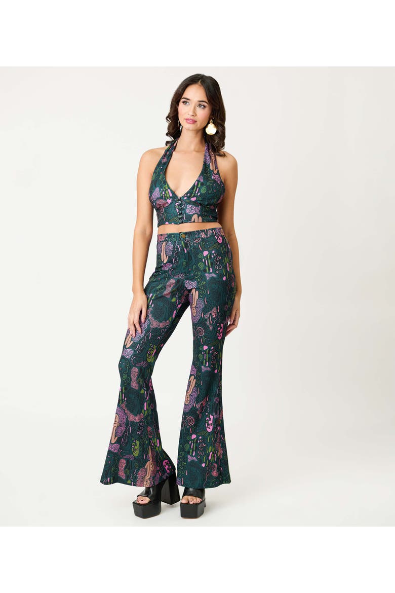 Sultry Halter Neck Crop Top, Alternate, color, Green Mannequin Doodle Print