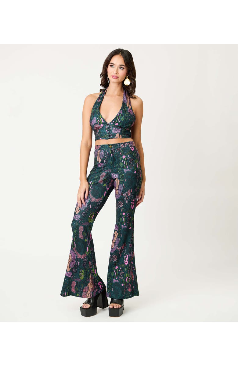 Smak Parlour Sultry Halter Neck Crop Top, Alternate, color, Green Mannequin Doodle Print