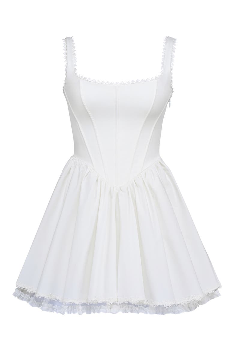 Letitia Lace Trim Stretch Cotton Corset Cocktail Minidress, Alternate, color, WHITE