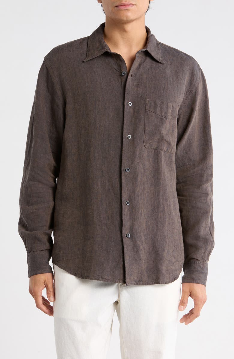 Madewell Linen & Organic Cotton Button-Up Shirt, Main, color, Chocolate