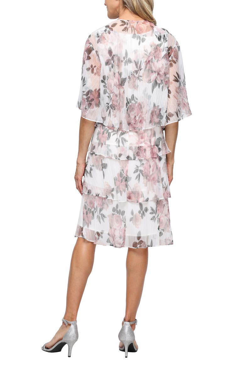 Tiered Floral Shimmer Cocktail Dress with Jacket, Alternate, color, BLUSH MULTI