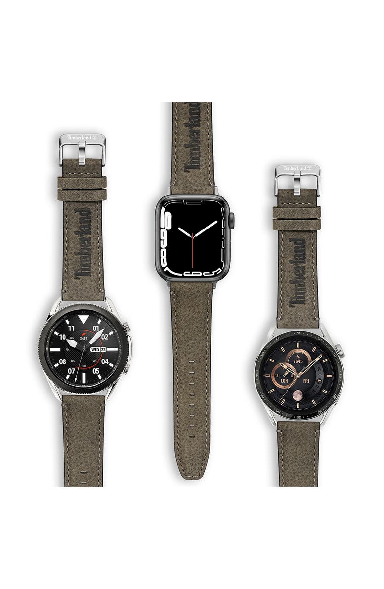 Timberland Barnesbrook Water Repellent Leather 20mm Smartwatch Watchband, Alternate, color, Black