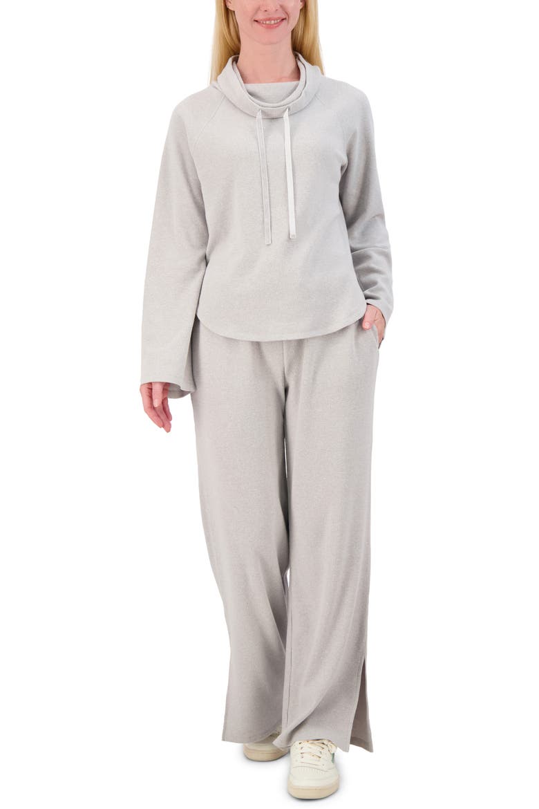 Funnel Neck Long Sleeve Waffle Knit Top, Alternate, color, HEATHER GREY