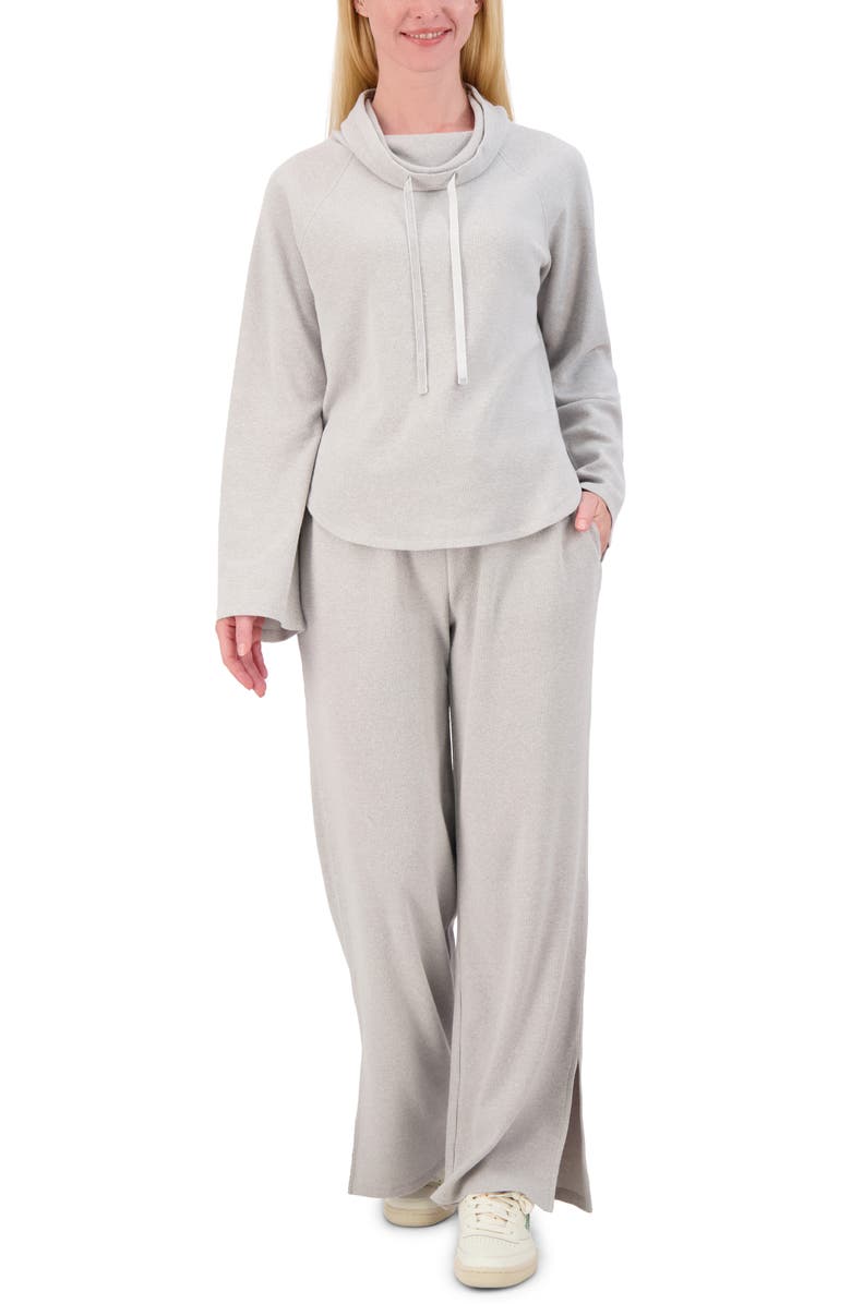 Lucky Brand Funnel Neck Long Sleeve Waffle Knit Top, Alternate, color, Heather Grey