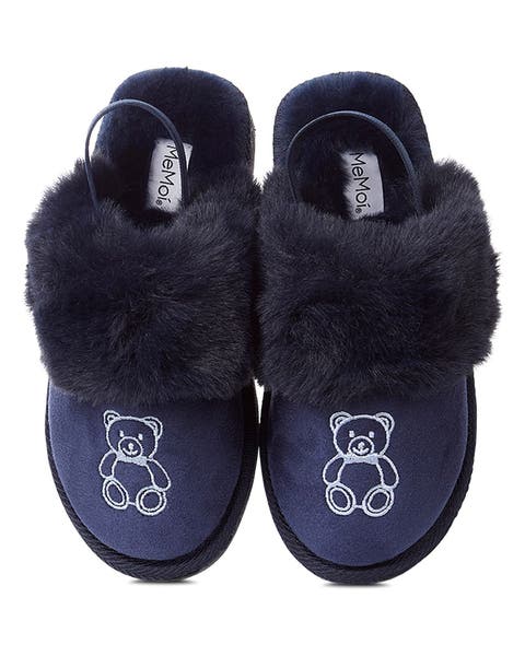 Kids' Lined Slide Slippers with Embroidered Teddy Bear