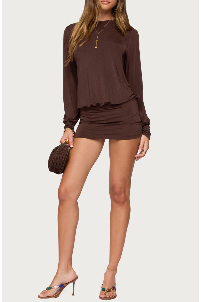 Guilia Cutout Back Long Sleeve Minidress, Main, color, DARK-BROWN