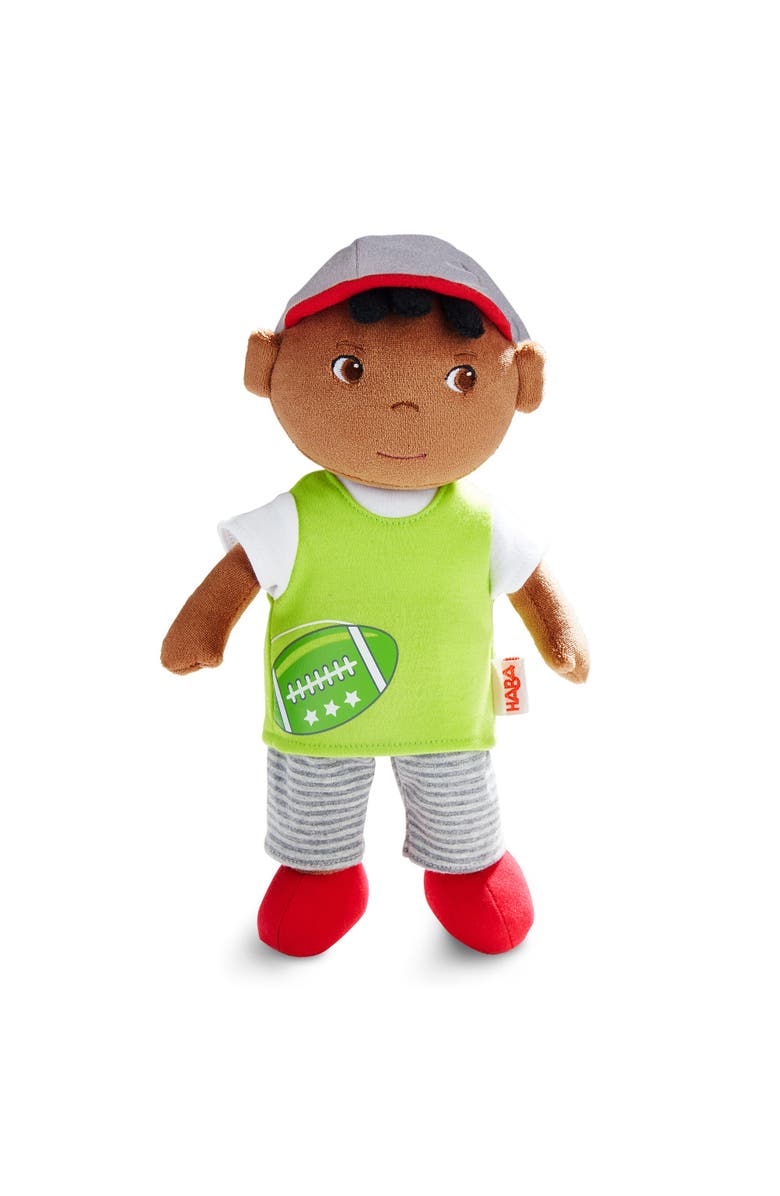 HABA Soft Doll Mason - 11.5" Plush Baby Boy Toy with Black Hair for Ages 6 Months and Up, First Doll Gift for Kids, Machine Washable, Main, color, Multi