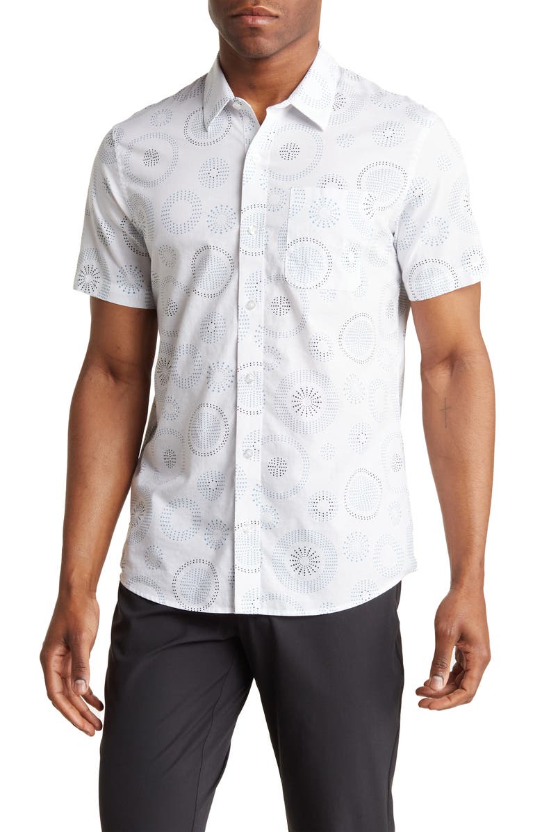 TravisMathew Shady Canyon Circle Print Short Sleeve Button-Up Shirt, Main, color,