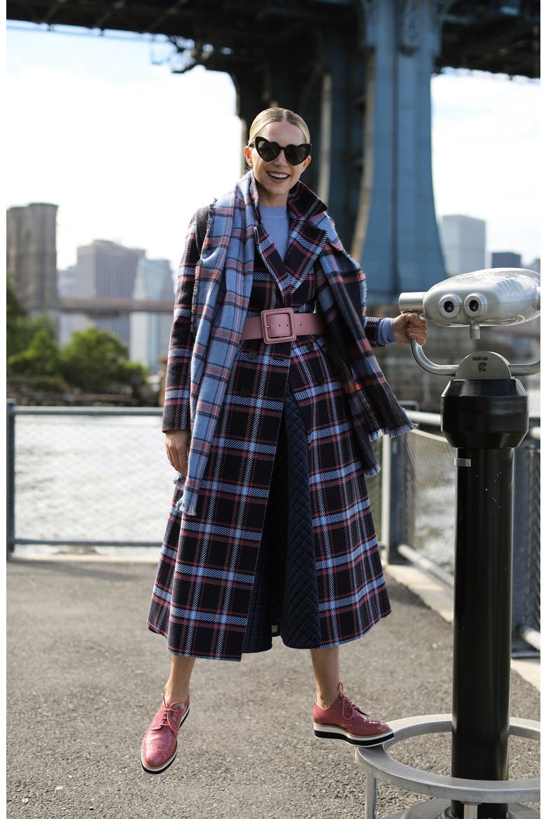 x Atlantic-Pacific Long Plaid Coat, Alternate, color, NAVY PLAID