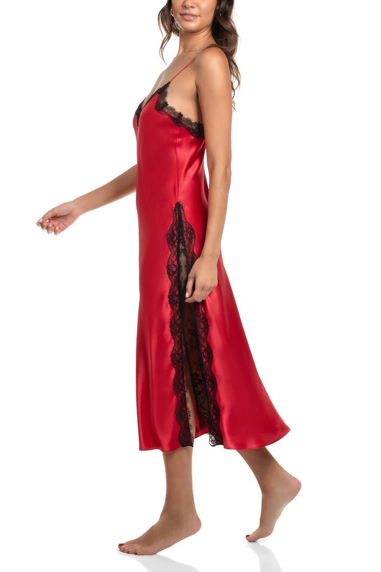 Britta Lace Trim Satin Nightgown, Alternate, color, BRIGHT RED