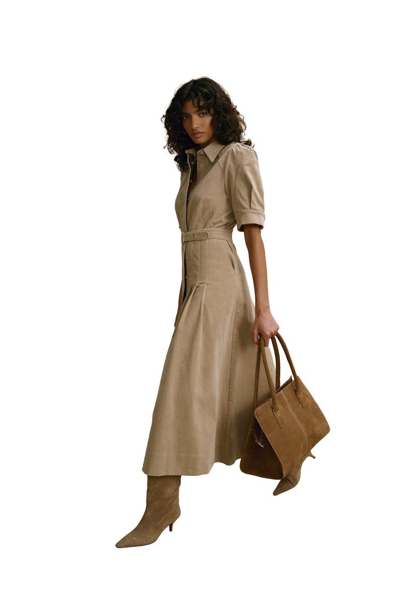 Corduroy Belted Midi Dress, Main, color, Neutral