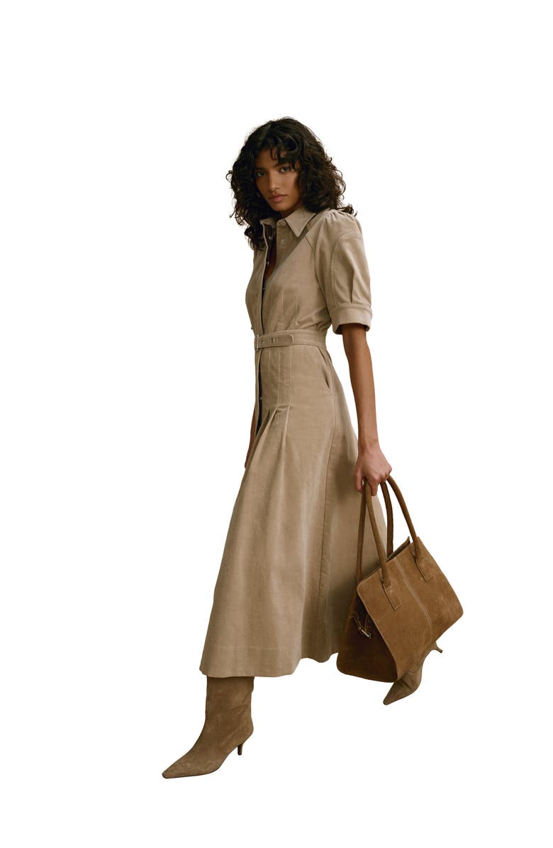 MINT VELVET Corduroy Belted Midi Dress, Main, color, Neutral