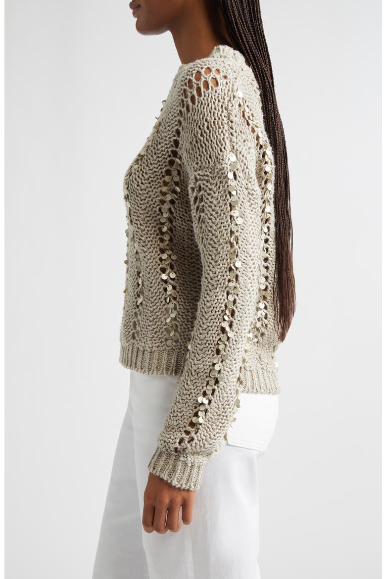 Paillette Hand Knit Cotton & Linen Blend Pointelle Sweater, Alternate, color, 02 SAND