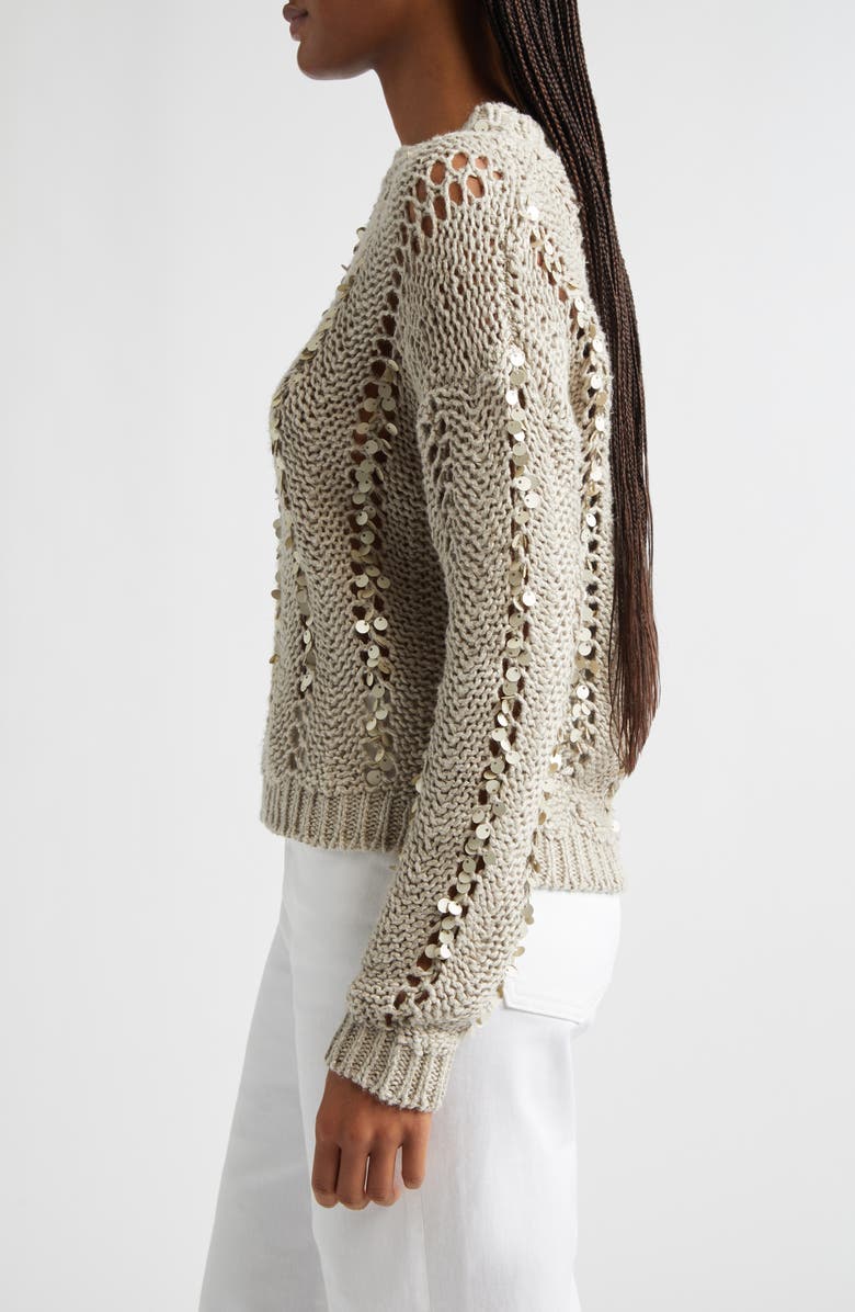 Eleventy Paillette Hand Knit Cotton & Linen Blend Pointelle Sweater, Alternate, color, 02 Sand