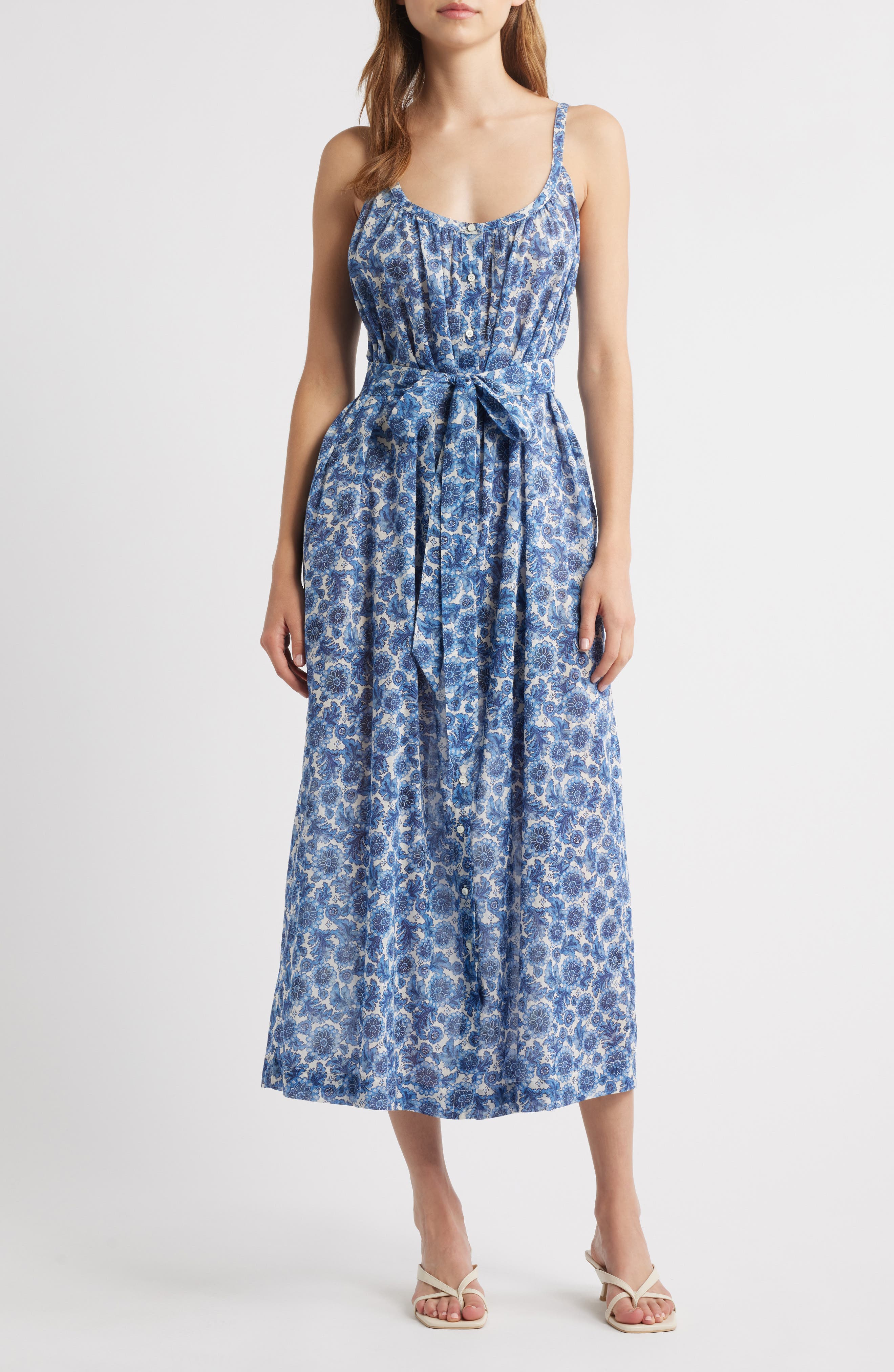 DÔEN Nevita Belted Organic Cotton Voile Midi Dress
