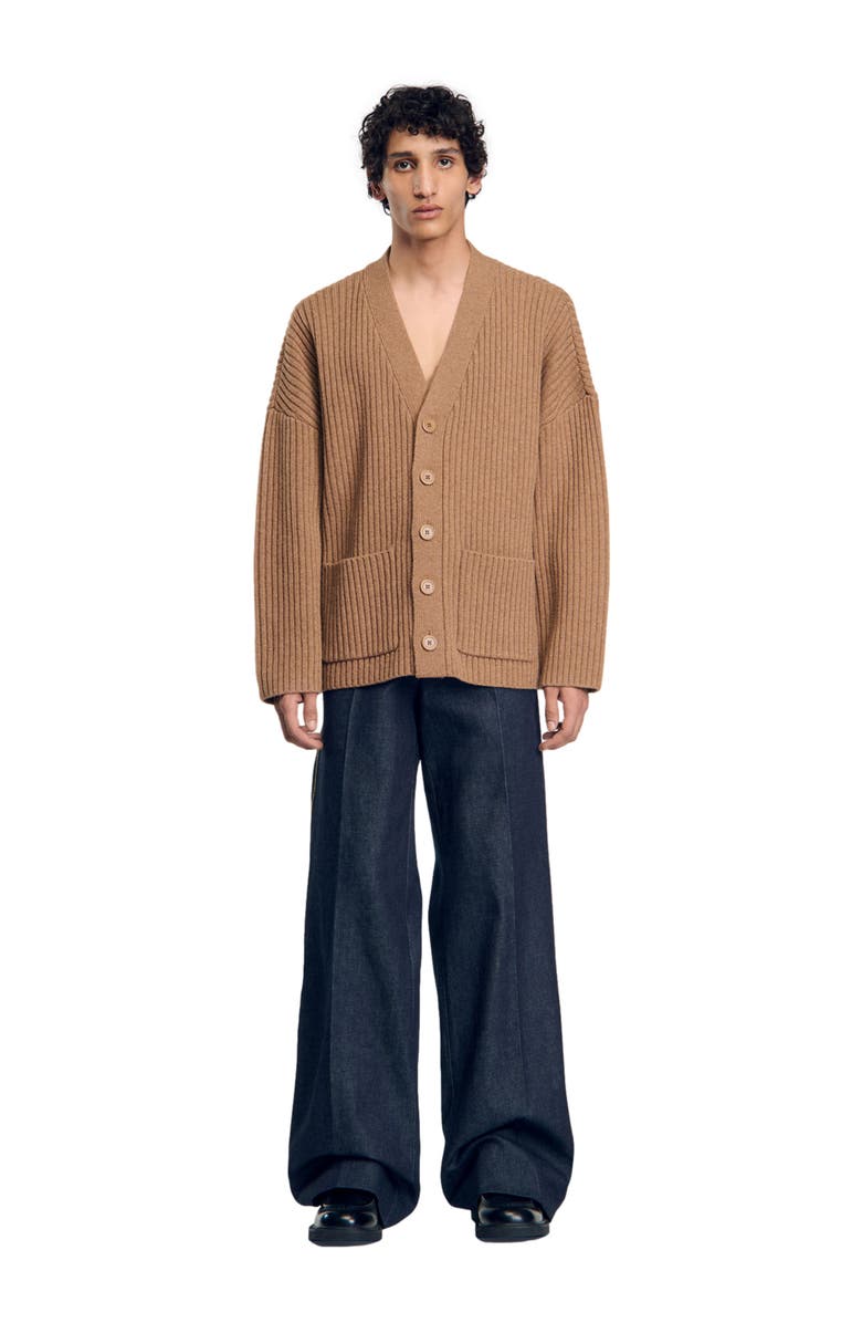 SANDRO Oversized rib knit cardigan, Main, color, 
