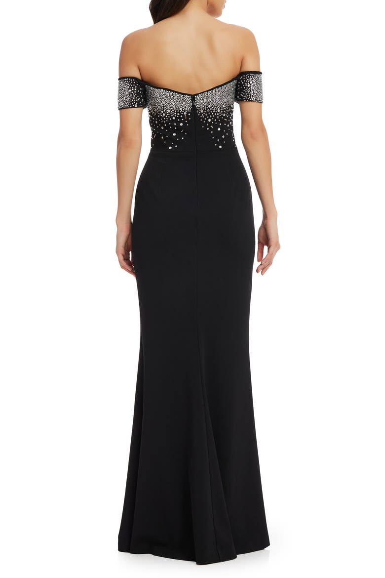 Logan Embellished Off the Shoulder Gown, Alternate, color, BLACK-SILVER
