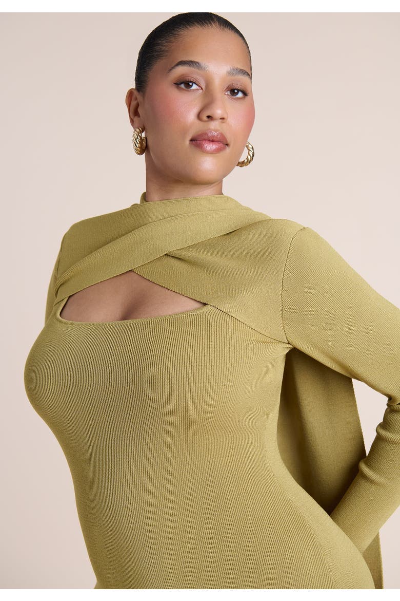 Wrap Scarf Detail Sweater Midi Dress, Alternate, color, RICH OLIVE
