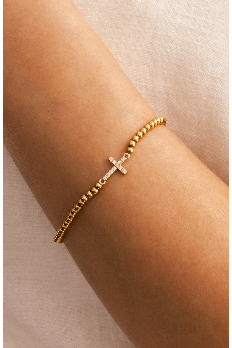 Gold Beaded Cross Stretch Bracelet, Alternate, color, Silver