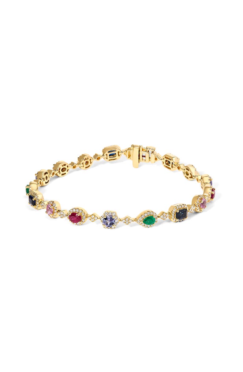 Haus of Brilliance 14K Yellow Gold Multi-Gemstone and Diamond Halo Rainbow Link Bracelet, Main, color, Yellow