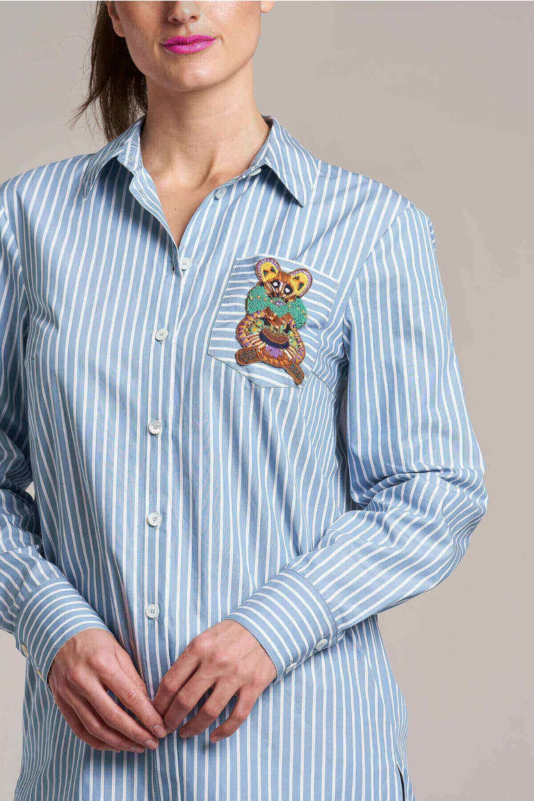 Striped Long Shirt With Silk Back, Alternate, color, Steel