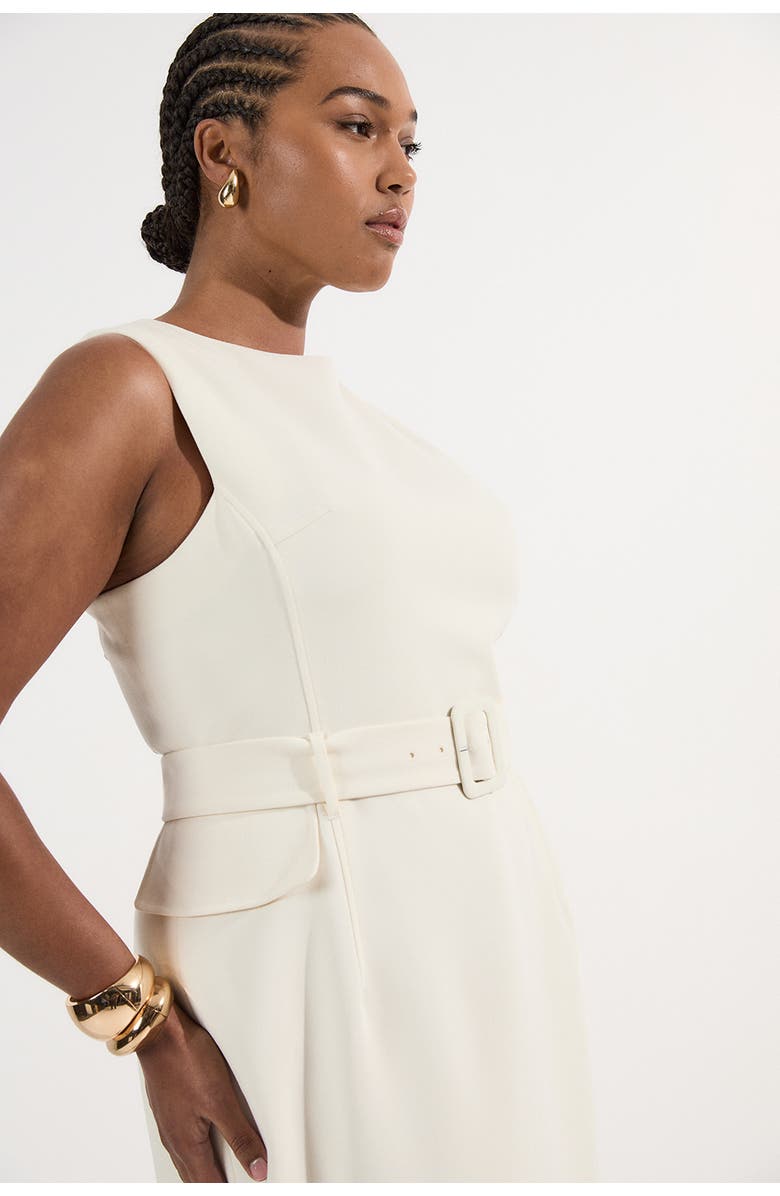 Karen Millen Essential Belted Tailored Midi Dress, Alternate, color, Cream