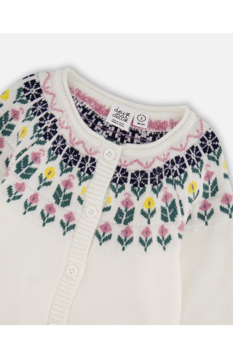 Deux par Deux Jacquard Knit Cardigan with Floral, Alternate, color, Off-White