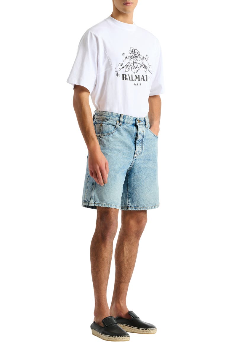 Balmain Light blue denim Bermuda shorts, Main, color, Blue