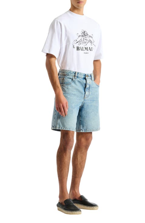 Light blue denim Bermuda shorts