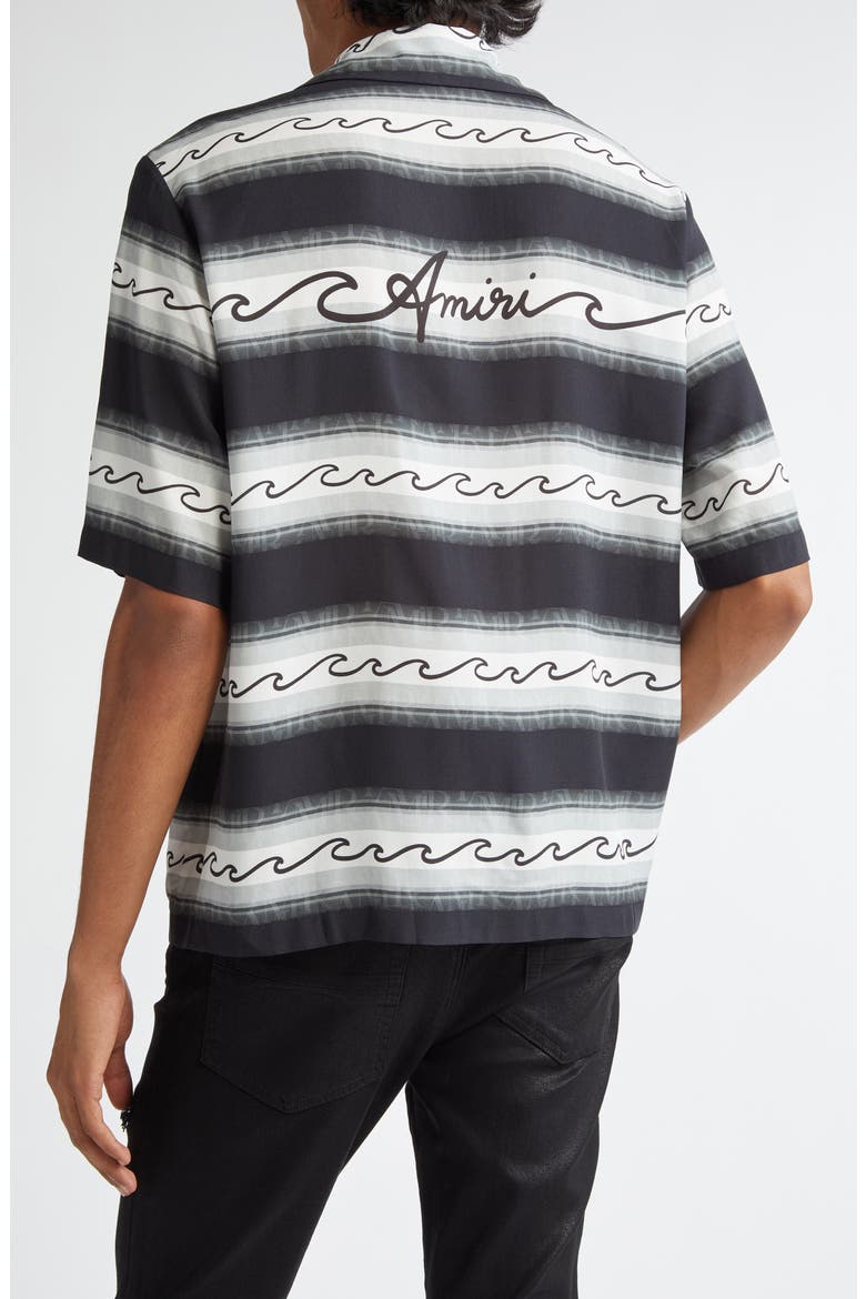 Wave Baja Stripe Camp Shirt, Alternate, color, BLACK