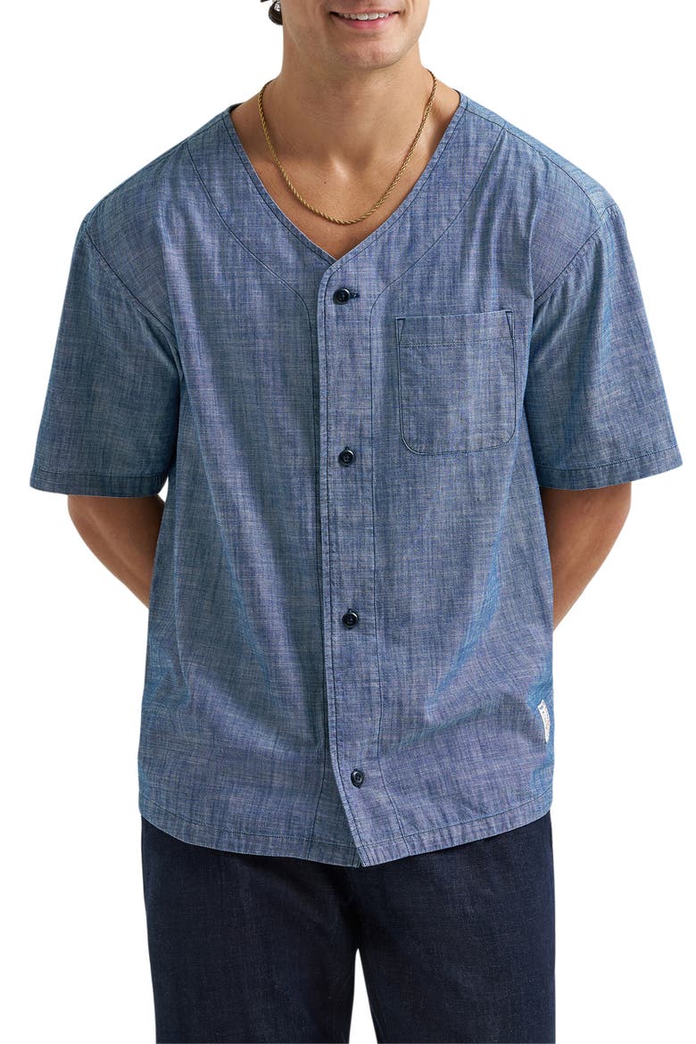 Chambray Button-Up Baseball Shirt, Main, color, LIGHT WASH CHAMBRAY