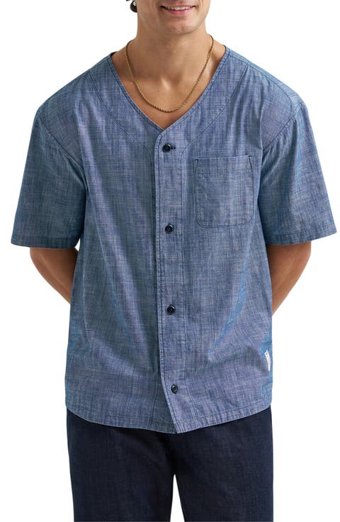 Chambray Button-Up Baseball Shirt
